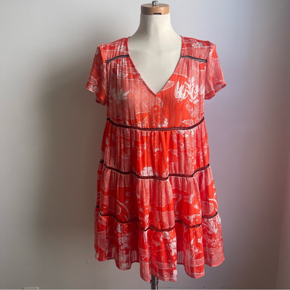 Urban Outfitters UO Pippa Tiered Chiffon Babydoll Dress Orange Black Whi…